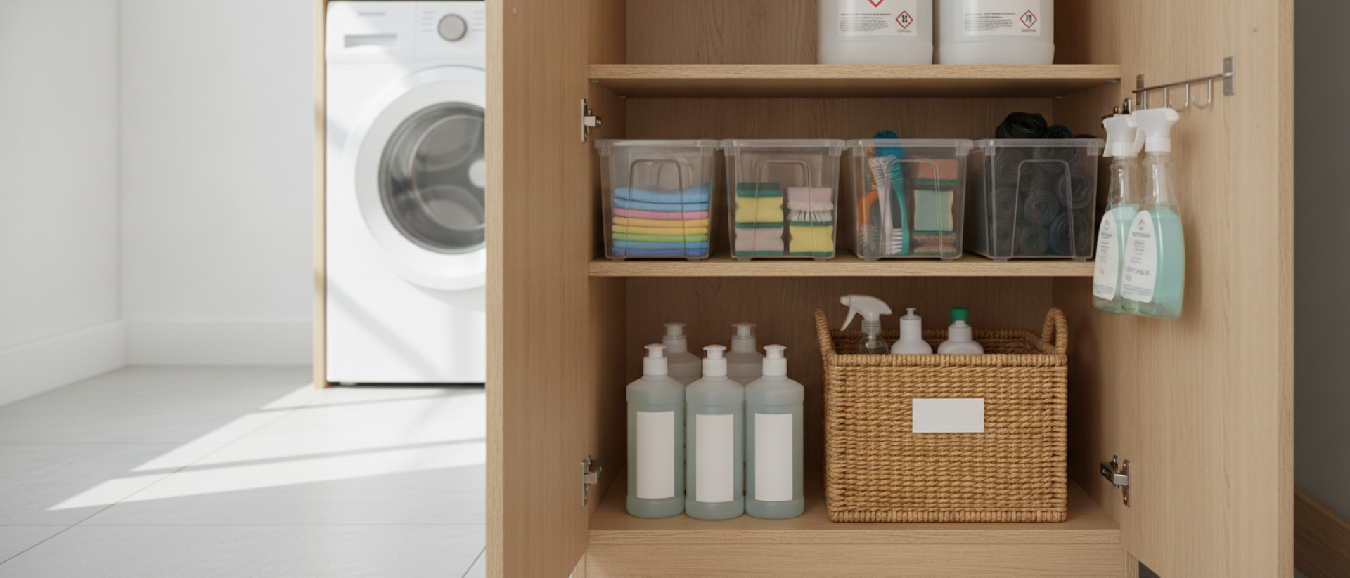 5 tips om je schoonmaakmiddelen thuis overzichtelijk op te bergen.